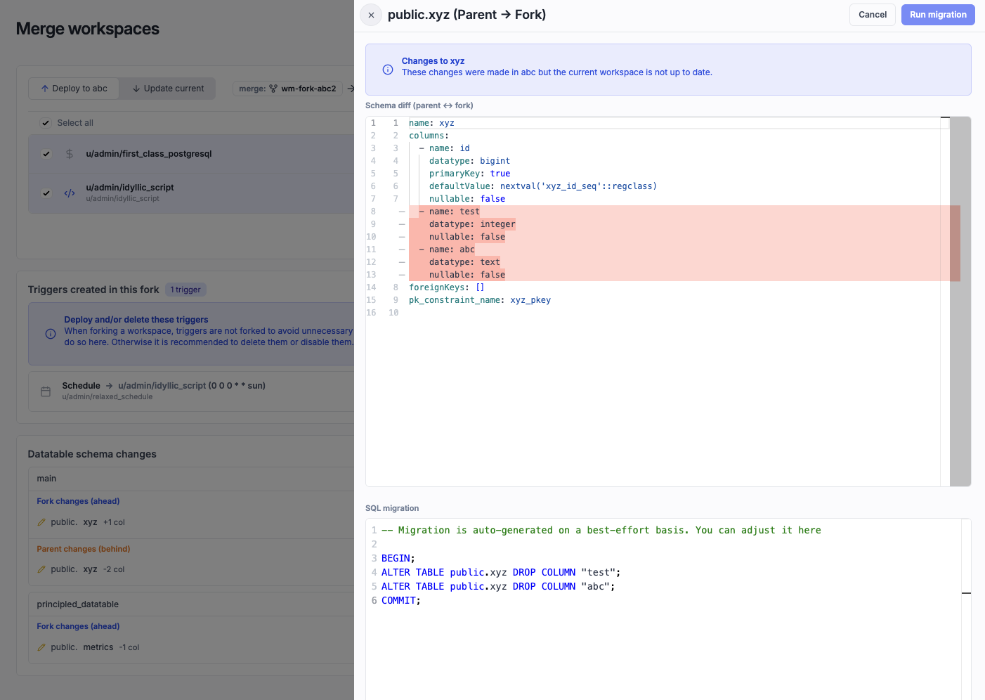 Data table fork migration