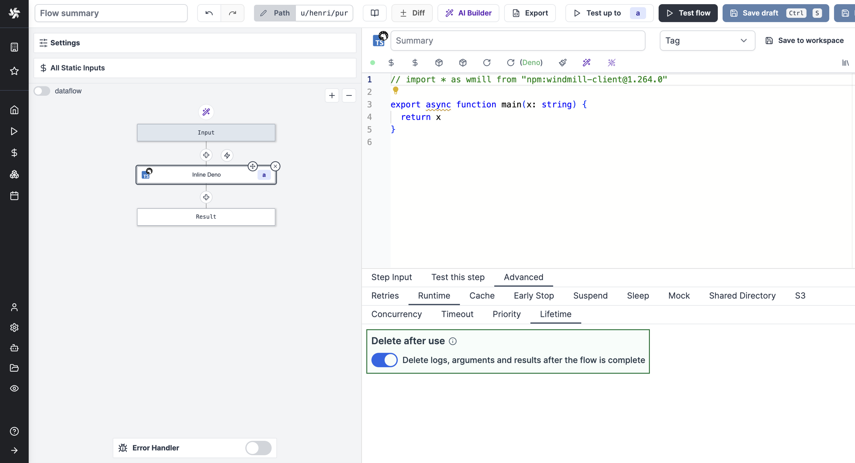 Lifetime / Delete after use Lifetime / Delete after use